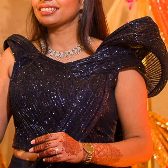 Gaurav Gupta two piece flowy gown in midnight blue - Picture 7 of 7